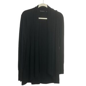 Athleta Open Front Cardigan Sweater Rib Knit Trim Side Pockets Black M